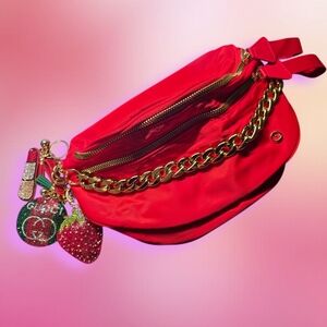 Bum Bag Bundle Deal | Red Nylon Crossbody + Gold Acrylic Chain & 3 Bag Charms